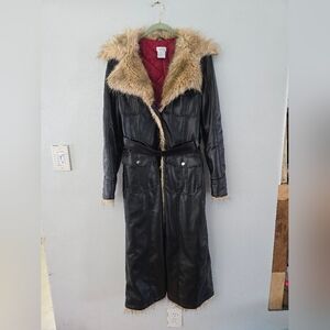 Charlotte Russe Black Leather Jacket with Tan Fur Trim